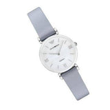 Emporio Armani Gianni T-Bar Mother Of Pearl White Dial Grey Leather Strap Watch For Women - AR11039