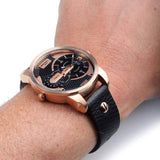 Diesel Mini Daddy Dual Time Black & Gold Dial Black Leather Strap Watch For Men - DZ7317