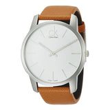 Calvin Klein City Quartz White Dial Light Brown Leather Strap Watch For Men - K2G21138