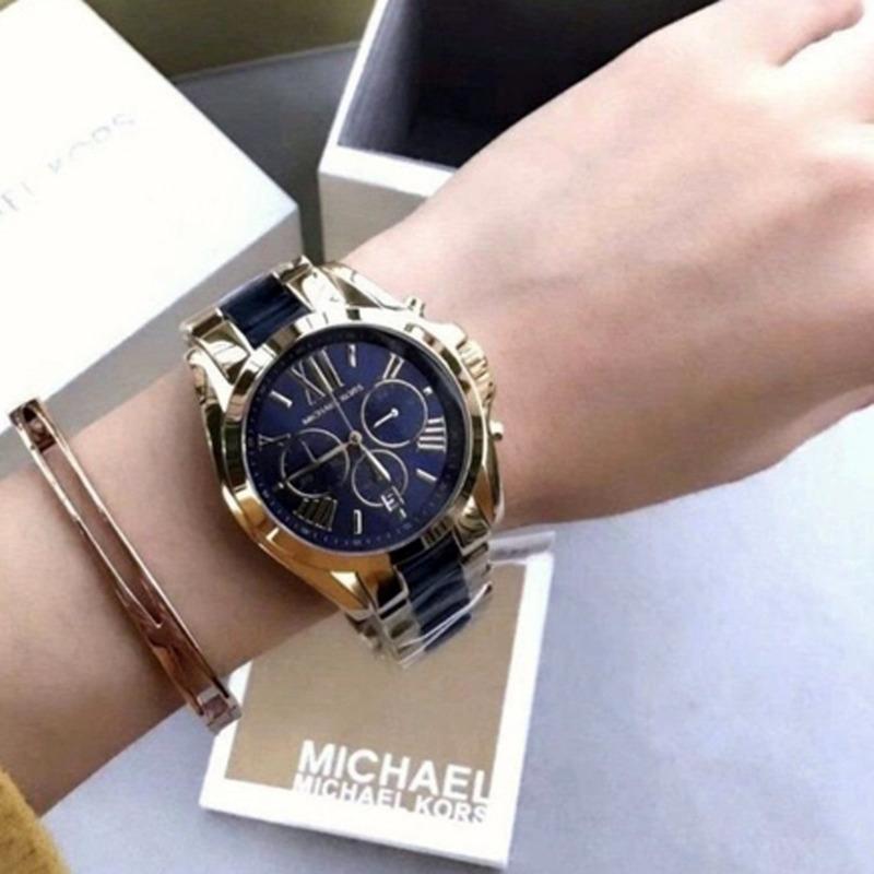 Michael Kors Bradshaw Navy Blue Dial Two Tone Steel Strap Watch for Women - MK6268