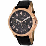 Fossil Grant Chronograph Grey Dial Black Leather Strap Watch for Men - FS5085