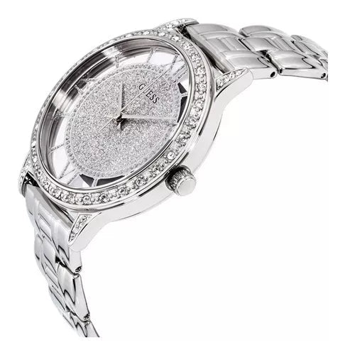 Guess Ethereal Diamonds Silver Dial Silver Steel Strap Watch for Women - W1013L1