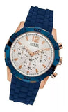 Guess Caliber Chronograph White Dial Blue Silicone Strap Watch for Men - W0864G5