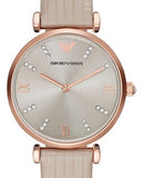 Emporio Armani Gianni T Bar Gunmetal Dial Beige Leather Strap Watch For Women - AR1681