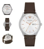 Emporio Armani Dress Quartz White Dial Brown Leather Strap Watch For Men - AR1999