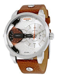 Diesel Mini Daddy Silver Dial Brown Leather Strap Watch For Men - DZ7309