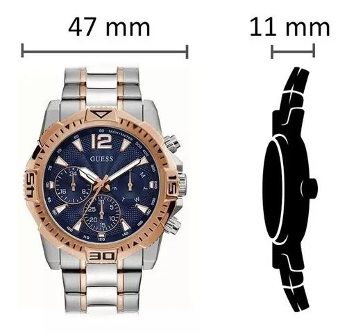 Guess Commander Chronograph Blue Dial Two Tone Steel Strap Watch for Men - GW0056G5