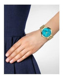 Michael Kors Slim Runway Blue Mother of Pearl Dial Gold Steel Strap Watch for Women - MK3492