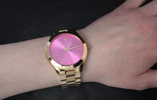 Michael Kors Slim Runway Pink Dial Rose Gold Steel Strap Watch for Women - MK3264