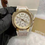 Michael Kors Sydney Quartz White Dial White Leather Strap Watch For Women - MK7221