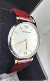 Emporio Armani Gianni T-Bar Quartz Silver Dial Brown Leather Strap Watch For Women - AR11061