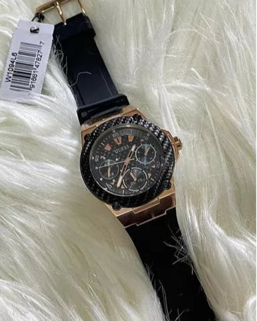 Guess Zena Chronograph Black Dial Black Rubber Strap Watch For Women - W1094L6