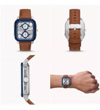 Fossil Inscription Multifunction Silver Dial Brown Leather Strap Watch for Men - BQ2658