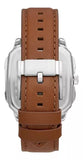 Fossil Inscription Multifunction Silver Dial Brown Leather Strap Watch for Men - BQ2658