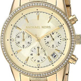 Michael Kors Ritz Chronograph Gold Dial Gold Steel Strap Watch For Women - MK6597