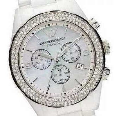 Emporio Armani Ceramica Chronograph White Dial White Ceramic Strap Watch For Women - AR1456