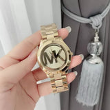 Michael Kors Slim Runway Analog Gold Dial Gold Steel Strap Watch For Women - MK3739