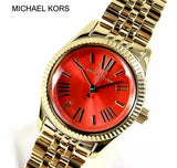 Michael Kors Lexington Quartz Orange Dial Gold Steel Strap Watch For Women - MK3284