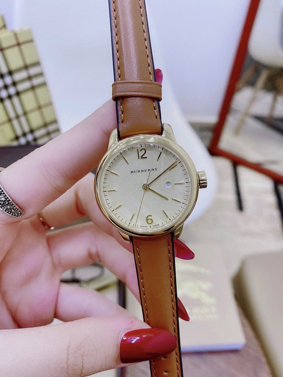 Burberry The Classic Champagne Gold Dial Brown Leather Strap Watch for Women - BU10101