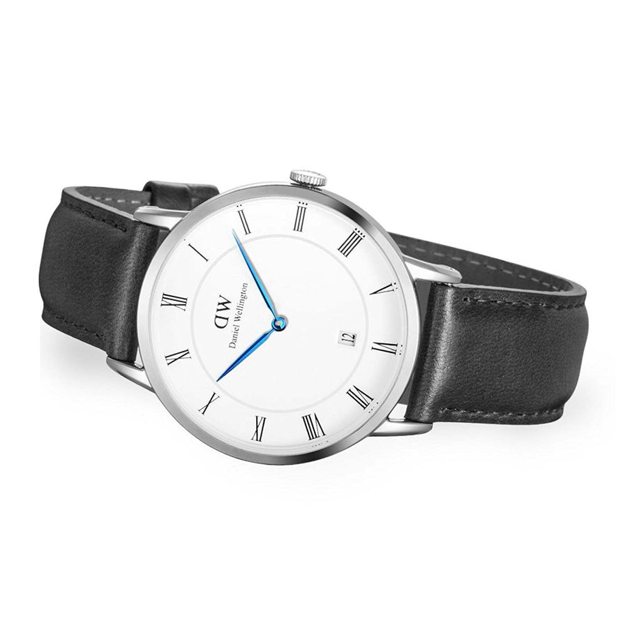 Daniel Wellington Dapper Sheffield White Dial Black Leather Strap Watch For Men - DW00100088