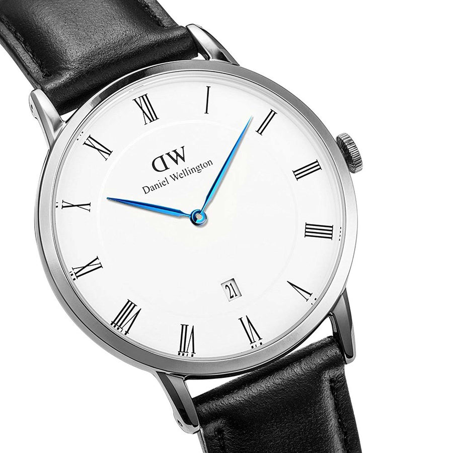 Daniel Wellington Dapper Sheffield White Dial Black Leather Strap Watch For Men - DW00100088