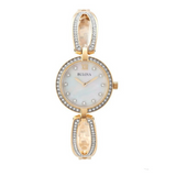 Bulova Crystal Collection Mother of Pearl Dial Gold Steel Strap Watch for Women - 98L225