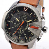 Diesel Mega Chief Chronograph Black Dial Brown Leather Strap Watch For Men - DZ4343