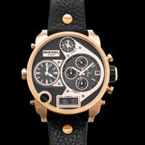 Diesel Big Daddy Gold & Black Dial Black Leather Strap Watch For Men - DZ7261