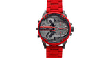 Diesel Mr Daddy 2.0 Black Dial Red Steel Strap Watch For Men - DZ7370