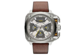 Diesel BAMF Chronograph Beige Dial Brown Leather Strap Watch For Men - DZ7343