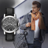 Burberry The City Grey Dial Black Leather Strap Watch for Men - BU9362