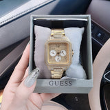 Guess Deco Quartz Crystals Gold Dial Gold Steel Strap Watch For Women - GW0472L2