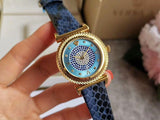 Versace V-Motif Vintage Logo Diamonds Blue Dial Blue Leather Strap Watch for Women - VERE01018