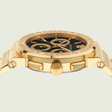 Versace Greca Chronograph Black Dial Gold Steel Strap Watch For Men - VEZ900421