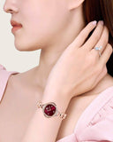 Swarovski Crystal Flower Red Dial Rose Gold Steel Strap Watch for Women - 5552783