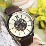 Fossil Flynn Mechanical Skeleton Beige Dial Brown Leather Strap Watch for Men - BQ2215