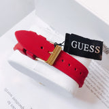 Guess Cosmo Diamonds Gold Dial Red Rubber Strap Watch for Women - GW0034L6