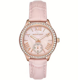 Michael Kors Sage Three-Hand Mother of Pearl Pink Dial Pink Leather Strap Watch for Women - MK4820