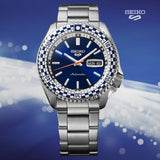 Seiko 5 Sports Petrol Blue Checker Flag Special Edition Blue Dial Silver Steel Strap Watch For Men - SRPK65K1