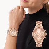 Michael Kors Ritz Chronograph Rose Gold Dial Rose Gold Steel Strap Watch For Women - MK7223