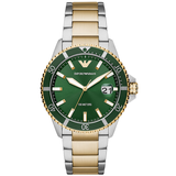 Emporio Armani Diver Chronograph Green Dial Two Tone Steel Strap Watch For Men - AR80063