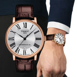 Tissot Carson Premium Powermatic 80 Silver Dial Brown Leather Strap Watch For Men - T122.407.36.033.00