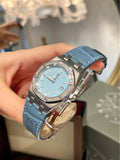 Audemars Piguet Royal Oak Quartz Diamonds Turquoise Dial Turquoise Leather Strap Watch for Women - 67601ST.ZZ.D034CR.01