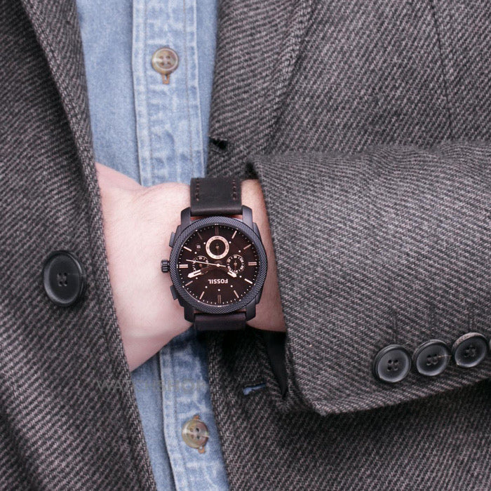 Fossil Machine Flight Chronograph Brown Dial Brown Leather Strap Watch for Men - FS4656