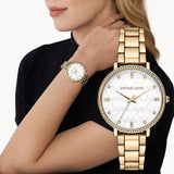 Michael Kors Pyper Three Hand White Dial Gold Steel Strap Watch For Women - MK4666