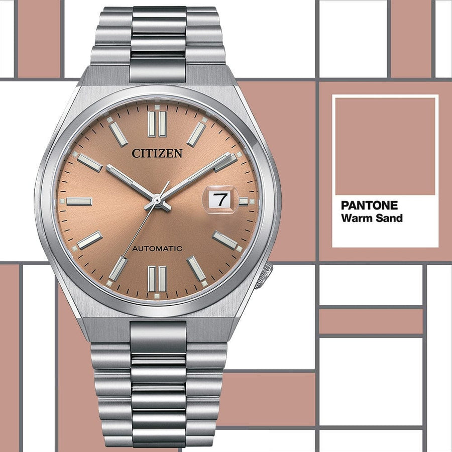 Citizen x Pantone Automatic Warm Sand Dial Silver Steel Strap Watch For Men - NJ0158-89Y