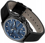 Hugo Boss Grandmaster Blue Dial Black Leather Strap Watch for Men - 1513883