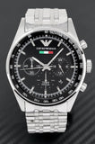 Emporio Armani Sportivo Chronograph Black Dial Silver Steel Strap Watch For Men - AR5984