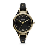 Fossil Georgia Black Dial Black Leather Strap Watch for Women - ES3148