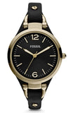 Fossil Georgia Black Dial Black Leather Strap Watch for Women - ES3148